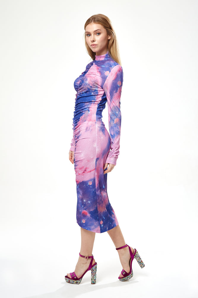 Liquorish Galaxy Print Midi Dress with ...